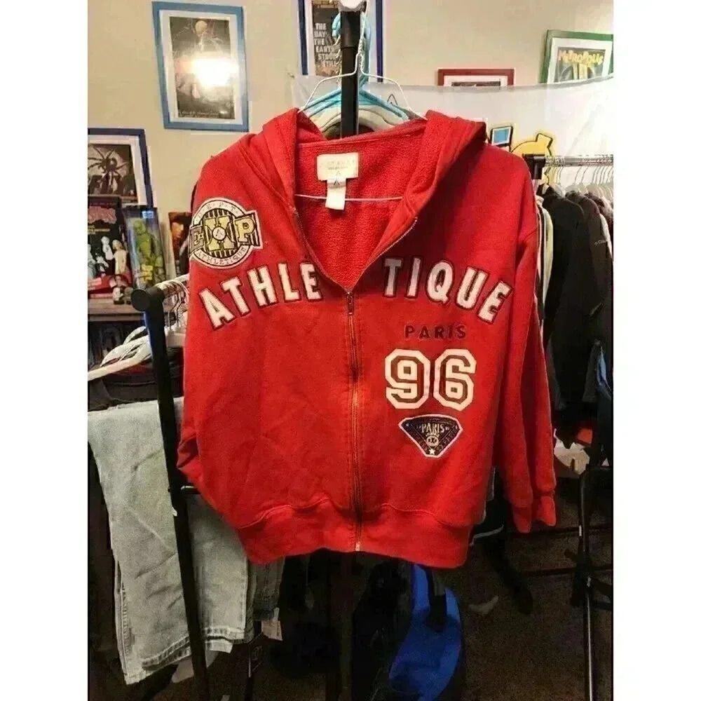 Express Athletique Sport Vintage Women's Red Full Zip Fleece Jacket‎ Small CR3